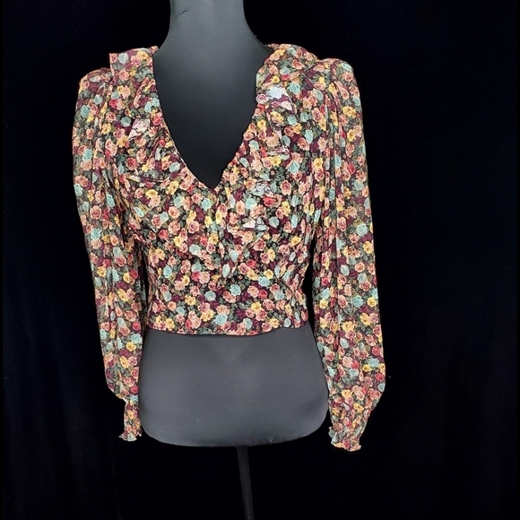 Zara Floral Ruffled Crop Top - Picture 1 of 8